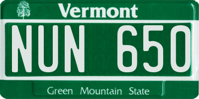 VT license plate NUN650