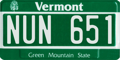 VT license plate NUN651