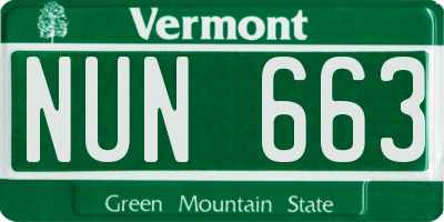 VT license plate NUN663