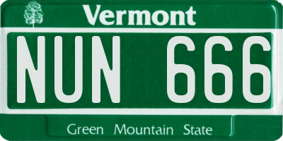 VT license plate NUN666
