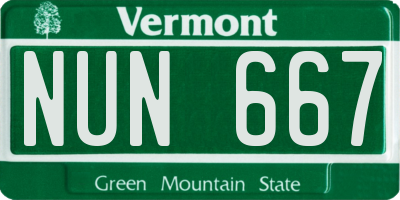 VT license plate NUN667