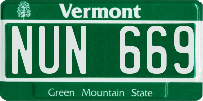 VT license plate NUN669