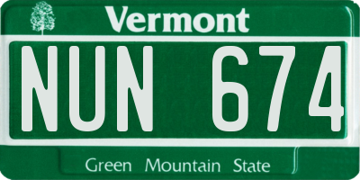 VT license plate NUN674