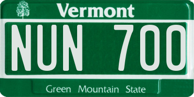 VT license plate NUN700