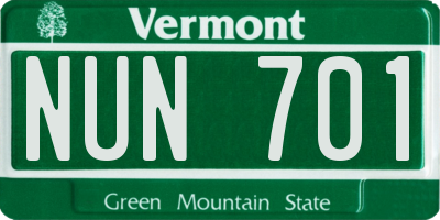 VT license plate NUN701