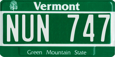 VT license plate NUN747