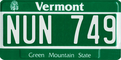 VT license plate NUN749