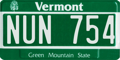 VT license plate NUN754