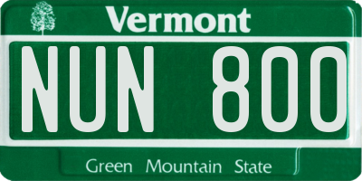VT license plate NUN800