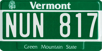 VT license plate NUN817