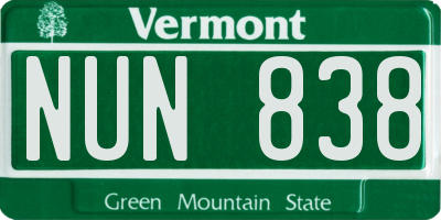 VT license plate NUN838