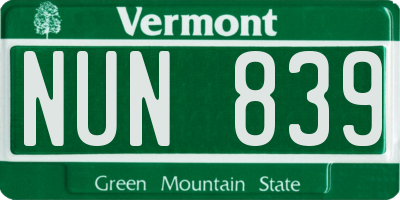 VT license plate NUN839