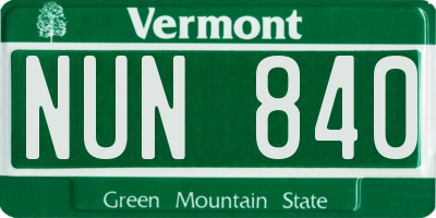 VT license plate NUN840
