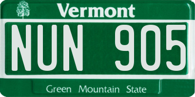 VT license plate NUN905