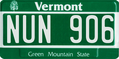 VT license plate NUN906