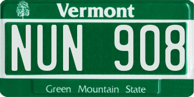 VT license plate NUN908