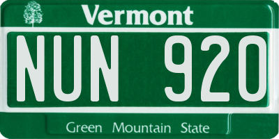VT license plate NUN920