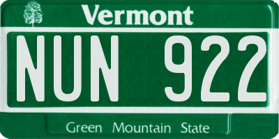 VT license plate NUN922