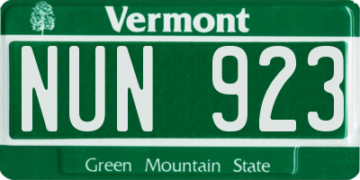 VT license plate NUN923