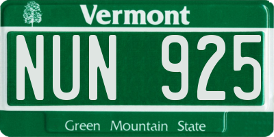 VT license plate NUN925