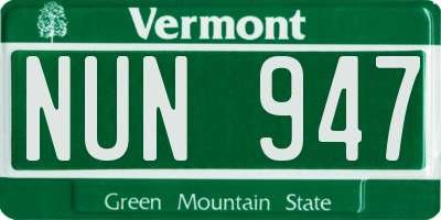 VT license plate NUN947