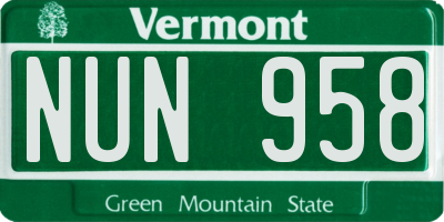 VT license plate NUN958