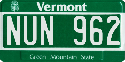 VT license plate NUN962