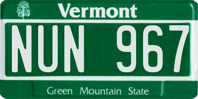 VT license plate NUN967