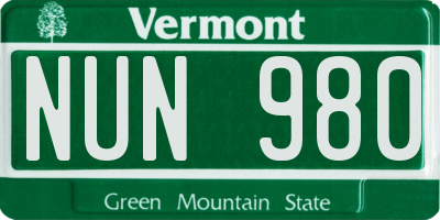 VT license plate NUN980