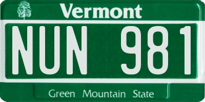 VT license plate NUN981