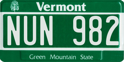 VT license plate NUN982