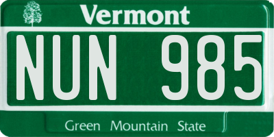VT license plate NUN985