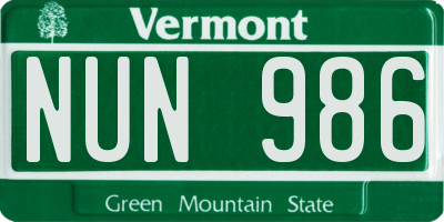 VT license plate NUN986