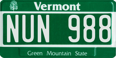 VT license plate NUN988