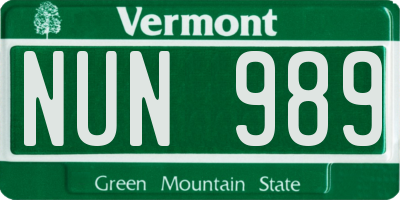 VT license plate NUN989