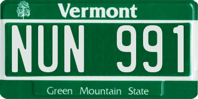 VT license plate NUN991