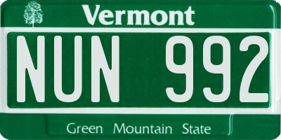 VT license plate NUN992