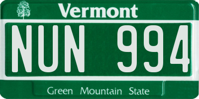 VT license plate NUN994