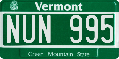 VT license plate NUN995