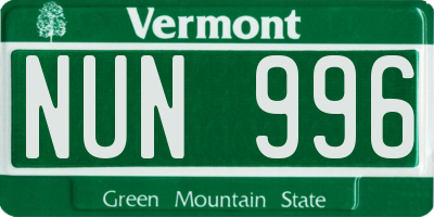 VT license plate NUN996