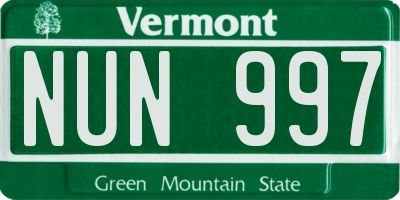 VT license plate NUN997