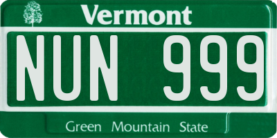 VT license plate NUN999