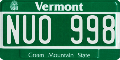 VT license plate NUO998