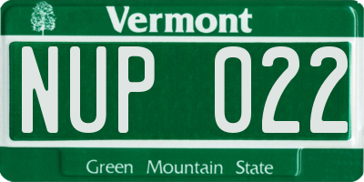 VT license plate NUP022
