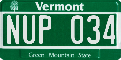 VT license plate NUP034