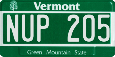 VT license plate NUP205