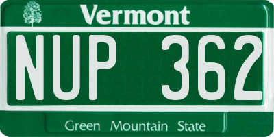 VT license plate NUP362