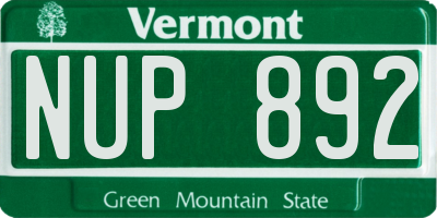 VT license plate NUP892