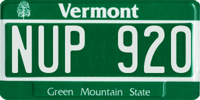 VT license plate NUP920