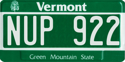 VT license plate NUP922